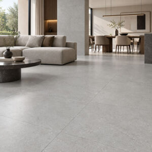 FONTANA Grey 60x60 sive mat granitne pločice na podu modernog dnevnog boravka i trpezarije