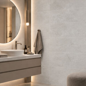 AVALON Light Grey rett 40x80 svetlosive zidne pločice na čeonom zidu savremenog kupatila