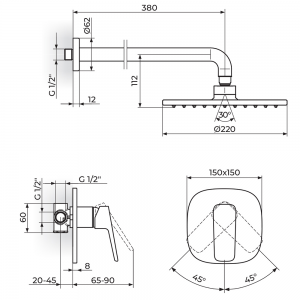 ROSAN STOLZ BATERIJA SA ZIDNIM TUŠEM 220MM 131101