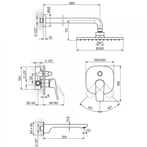 ROSAN STOLZ BATERIJA UZIDNA SA IZLIVOM I ZIDNIM TUŠEM 131301