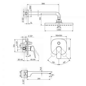 ROSAN STOLZ BATERIJA UZIDNA SA IZLIVOM I ZIDNIM TUŠEM 131303