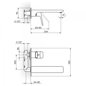 ROSAN STOLZ BATERIJA UZIDNA ZA LAVABO SA IZLIVOM 131401
