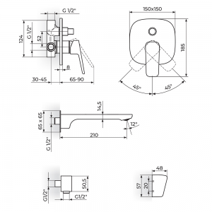 ROSAN STOLZ BATERIJA UZIDNA ZA KADU SA IZLIVOM 131501