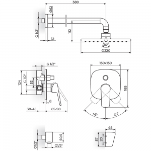 ROSAN STOLZ BATERIJA UZIDNA SA ZIDNIM TUŠEM 220MM 131601