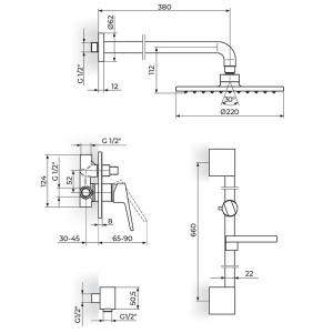 ROSAN STOLZ BATERIJA UZIDNA SA ZIDNIM TUŠEM 220MM 131602
