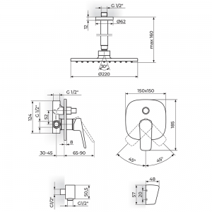 ROSAN STOLZ BATERIJA UZIDNA SA PLAFONSKIM TUŠEM 220MM 131603