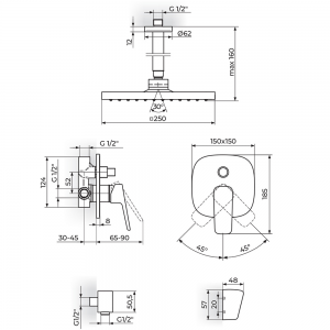 ROSAN STOLZ BATERIJA UZIDNA SA PLAFONSKIM TUŠEM 250X250 I RUČNIM TUŠEM 131607