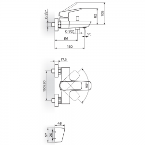 STOLZ Black baterija za kadu sa ručnim tušem 133101B