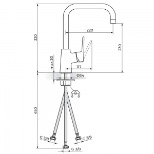 STOLZ Black baterija za sudoperu 3 cevi 138203B