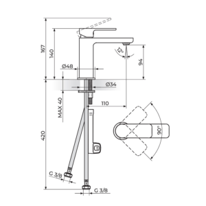 S2 Black baterija za lavabo 230101B