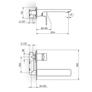 S2 baterija uzidna za lavabo 231401