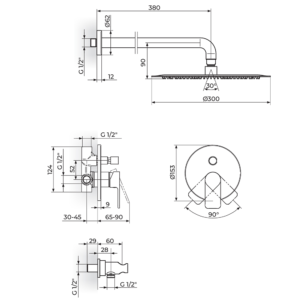 S2 uzidna baterija za tuš kadu sa zidnim i ručnim tušem 231601