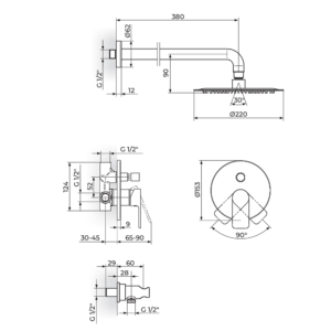 S2 Gold uzidna baterija za tuš kadu sa zidnim i ručnim tušem 231601G
