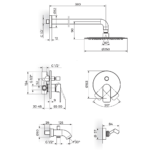 S2 Gold uzidna baterija za tuš kadu sa izlivom, zidnim i ručnim tušem 231701G