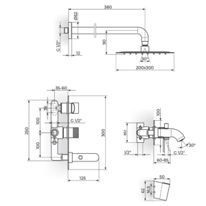 S2 uzidna baterija za tuš kadu sa izlivom, zidnim i ručnim tušem 231705