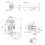 S2 uzidna baterija za tuš kadu sa izlivom, zidnim i ručnim tušem 231709