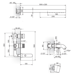 S2 uzidna baterija za tuš kadu sa izlivom, zidnim i ručnim tušem 231709