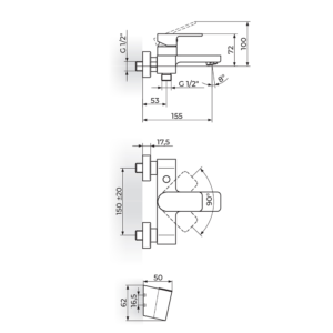 S2 baterija za kadu sa ručnim tušem 233101