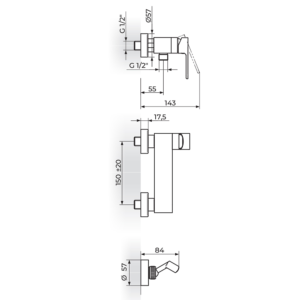 S2 Gold baterija za tuš kadu sa ručnim tušem 237101G