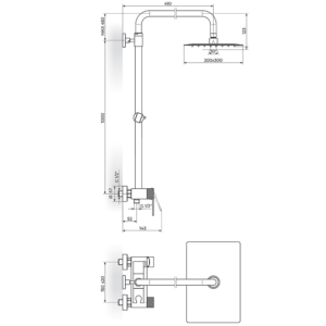 S2 baterija za tuš kadu sa usponskim i ručnim tušem 237251