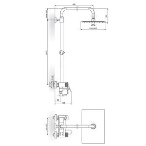 S2 baterija za tuš kadu sa izlivom, usponskim i ručnim tušem 237351