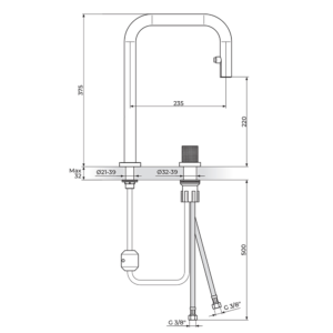 S2 podgradna baterija za sudoperu sa izvlačnim tušem 2 cevi 238502