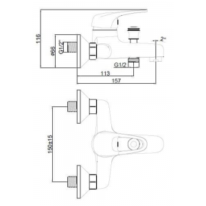 AQUABI ECO baterija za kadu sa ručnim tušem T03155