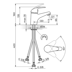 KING baterija za lavabo 3 cevi J301003