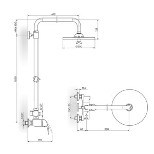 KING baterija za tuš kadu sa ručnim i usponskim tušem J371251