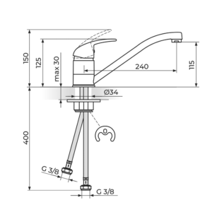 KING baterija za sudoperu 2 cevi J381001