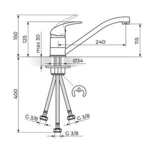 KING baterija za sudoperu 3 cevi J381003