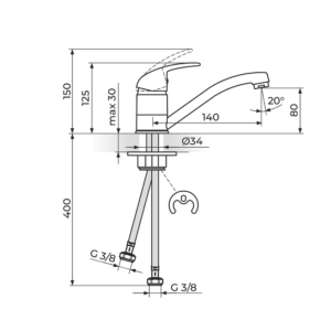 KING baterija za sudoperu 2 cevi J381081