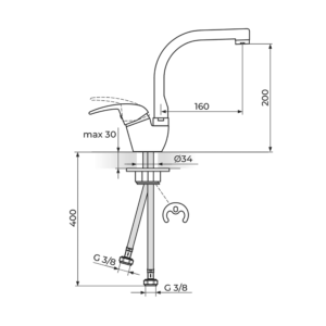 KING baterija za sudoperu 2 cevi J382001