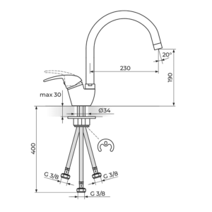 KING baterija za sudoperu 3 cevi J382203