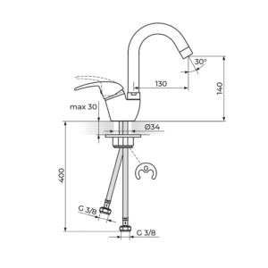 KING baterija za sudoperu 2 cevi J382211