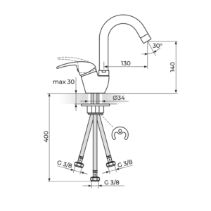 KING baterija za sudoperu 3 cevi J382213 KING baterija za sudoperu 3 cevi J382213