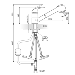 KING baterija za sudoperu sa izvlačnim tušem 3 cevi J385003