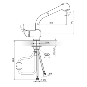 KING baterija za sudoperu sa izvlačnim tušen 2 cevi J386001