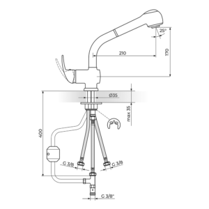 KING baterija za sudoperu sa izvlačnim tušem 3 cevi J386003