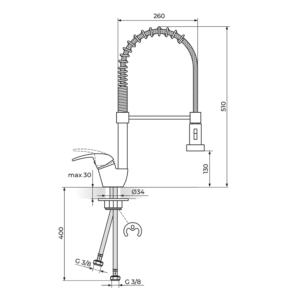 KING baterija za sudoperu sa tušem 2 cevi J389001