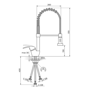 KING baterija za sudoperu sa tušem 3 cevi J389003
