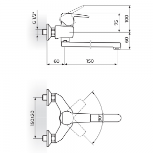 ROSAN CUBO BATERIJA ZIDNA L-150 JC32115