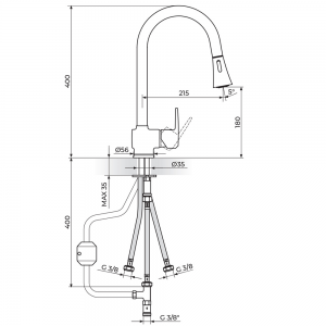ROSAN CUBO BATERIJA ZA SUDOPERU 3 CEVI SA IZVLAČNIM TUŠEM JC38503