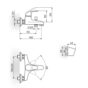 PERLA baterija za kadu - komplet JP331001