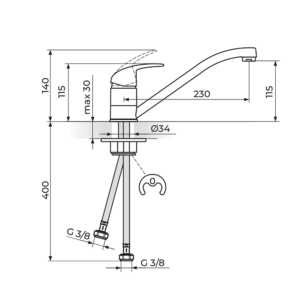 PERLA baterija za sudoperu 2 cevi JP381001