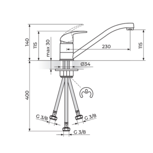 PERLA baterija za sudoperu 3 cevi JP381003