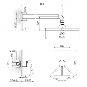 ROSAN ZERRO UZIDNA BATERIJA ZA TUŠ KADU SA UZIDNIM TUŠEM JZ31101