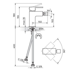QUADRO baterija za bide JQ39101 dimenzije