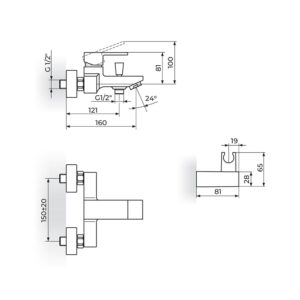 QUADRO baterija za kadu JQ33101 dimenzije