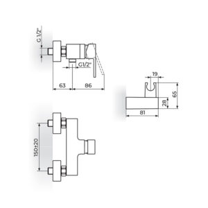 QUADRO baterija za tuš kadu JQ37101 dimenzije
